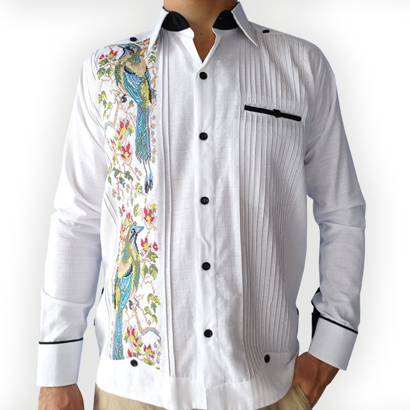 Bird Embroidered Guayabera shirt ...